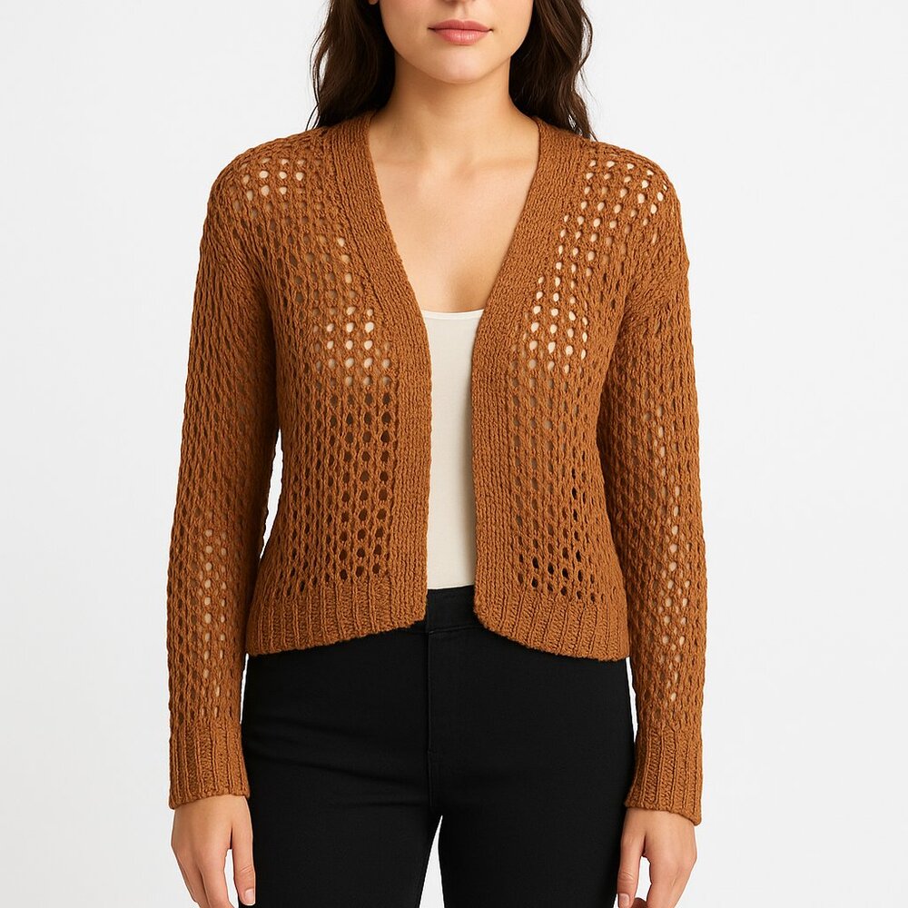 Free People (NWOT) Open Knit Cardigan Sweater Brown Boho Long Sleeve XS